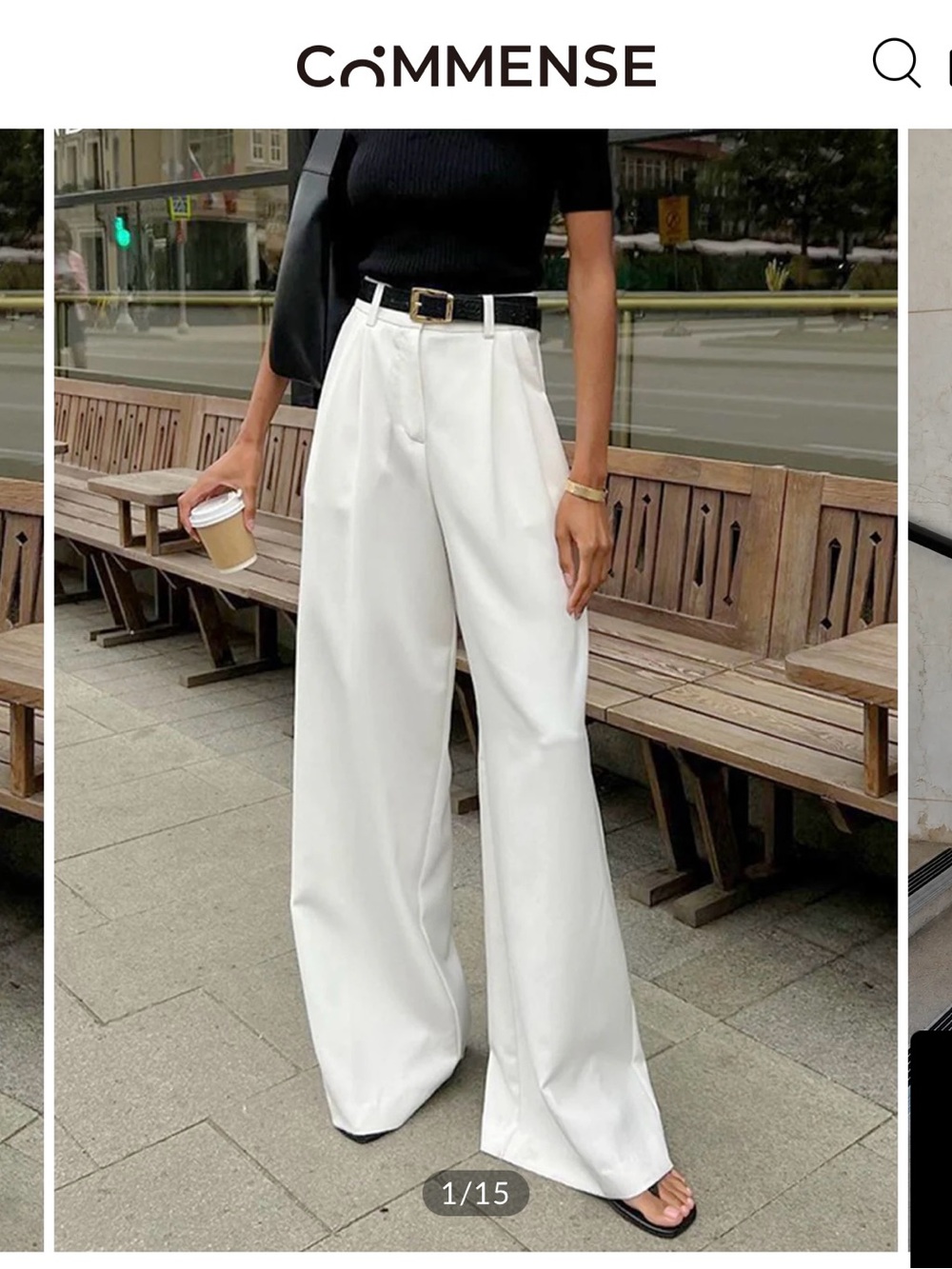 Commense Wide-Leg High-Waist Trousers in White